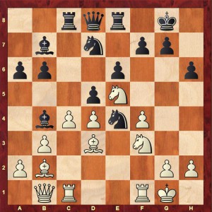Flear-Sadler 4NCL 2016 after Black's 16th move (16...Ne4)