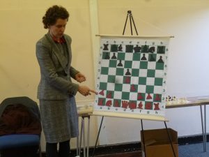 Natasha demonstrating the Minority Attack at Gerrards Cross Chess Club. Photo by Adrienne Regan
